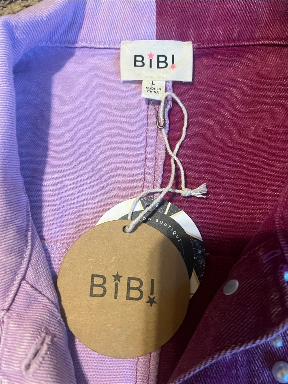 BIBI Two-Tone Pink & Lavender Studded Denim Vest - Picture 2 of 3